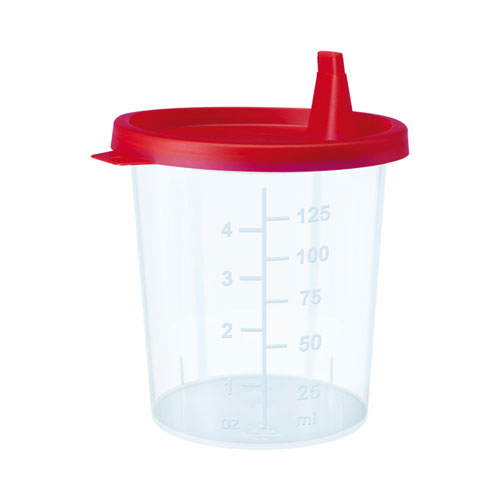 Urinbecher mit rotem Schnappdeckel